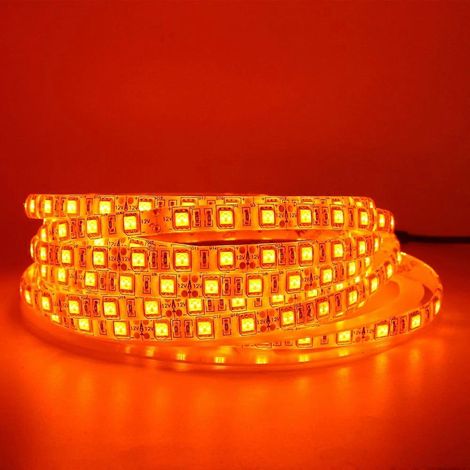 Bande LED orange 600 nm SMD 5050 flexible 12 V circuit imprimé noir 4 m étanche IP65 (1/5)