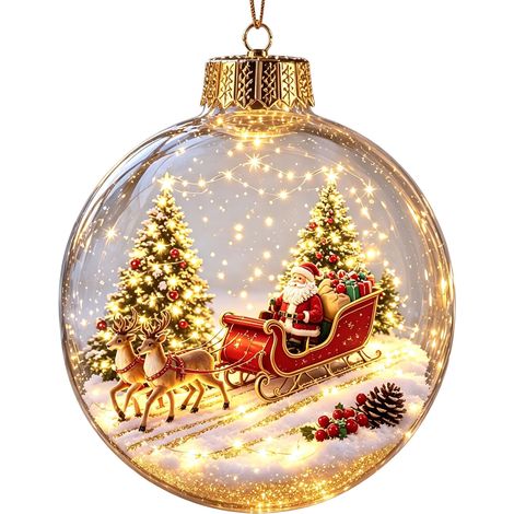 Boule à neige lumineuse 3D en acrylique transparent, décoration de Noël avec un adorable pingouin à suspendre au sapin pour calendrier de l'Avent (1/5)