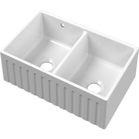 Nuie Butler Fireclay Deco SW Kitchen Sink with 1 Overflow 2.0 Bowl 795mm L x 500mm W - White (1/2)