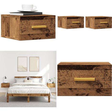 Mesitas de noche de pared 2 uds madera envejecida 35x35x20 cm - Mesita de pared - Almacenamiento en pared
