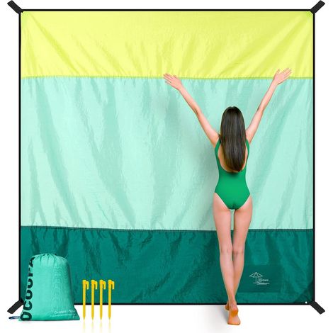 Couverture de plage extra large (210 x 200 cm) – Imperméable et anti-sable, idéale pour les voyages, le camping et les vacances. Verte (1/5)