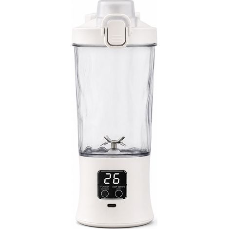 Blender Portable Rechargeable 600 ml avec Fonction Broyeur de Glace, 10 Lames en Acier Inoxydable 304, Blanc (1/5)
