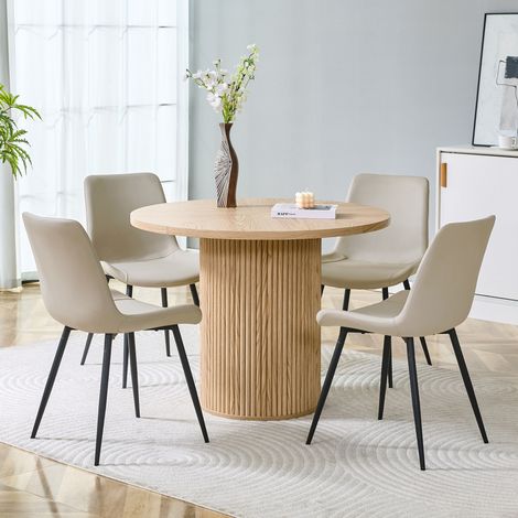 Tavolo da pranzo rotondo 100 cm con 4 sedie, MDF effetto legno chiaro DESVIAE (1/5)
