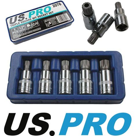 US PRO 5 pezzi 1/2'' Drive Spline Triple Square Bit Sockets M10 - M18 2076