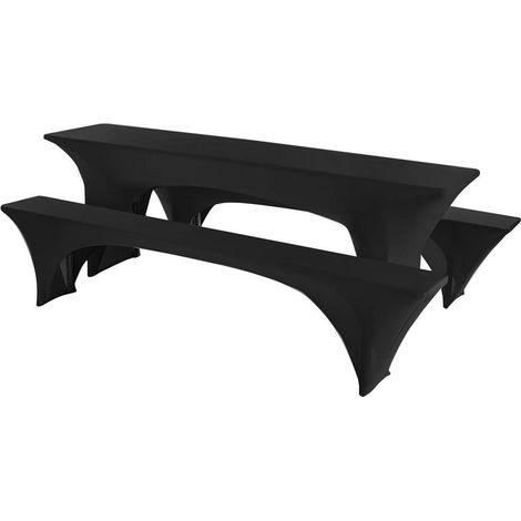 Bierzeltgarnitur Hussen Set 3-teilig, Stretch, Schwarz, 220x50cm (1/5)