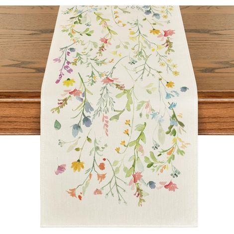 CCYKXAChemin de Table d'printemps,Chemin de Table été avec Motif fleurs,Nappe Décorative Saisonnière pour Cuisine et Salon, toile de jute Lavable,33x183cm (1/5)
