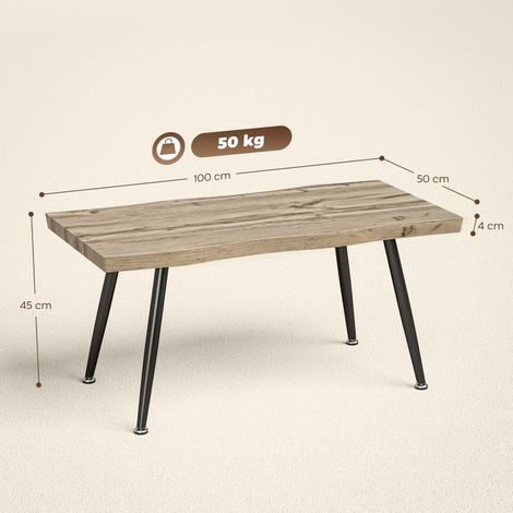 Table basse de style nordique avec pieds réglables en hauteur, en bois et acier, 100x50x45cm, noir et chêne. (1/5)