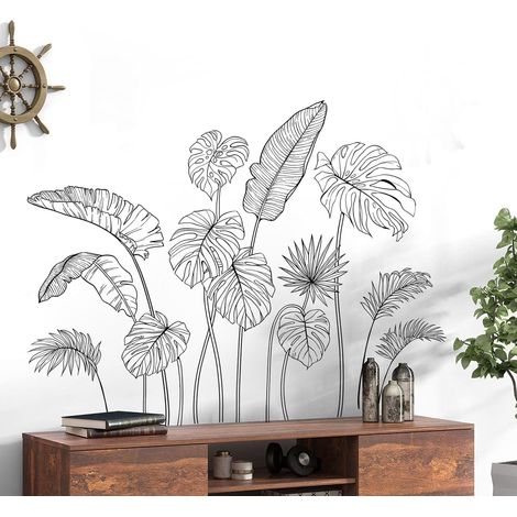 Supzone Stickers Muraux Plantes Tropicales Noir et Blanc - Décoration Murale Élégante Autocollant Mural Feuilles Exotiques pour Salon Chambre Bureau ou Salle à Manger (1/4)