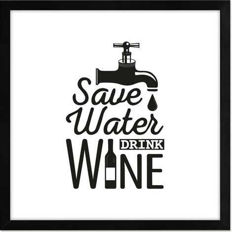 Lupia - Quadro Moderno in legno mdf con Cornice OPTICAL in Legno Sottile Nera SAVE WATER 32x32 cm, Poster con Frasi motivazionali, decorazione arredo Casa, Ufficio, Regalo, Pronto da Appendere (1/4)
