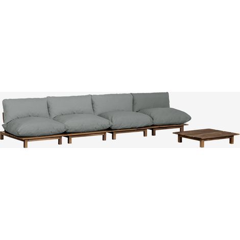 SKLUM Gartenset mit 4-teiligem modularen Liegesofa und Couchtisch aus Brina-Akazienholz Grau Anthrazit