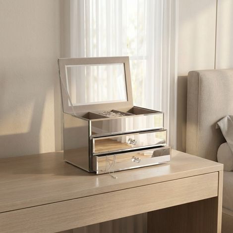 Two Drawer Mirrored Glass Jewellery Box (1/2)