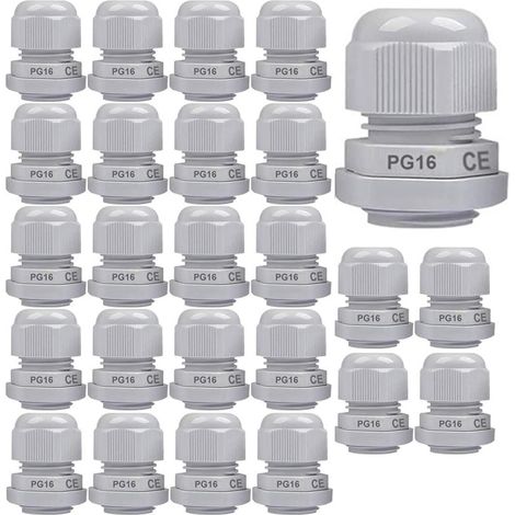 25 Presse-étoupe, PG16, Plastique PP, Étanche IP68, M22x1.5, Blanc, Pour Câbles 8.5-14mm (1/5)