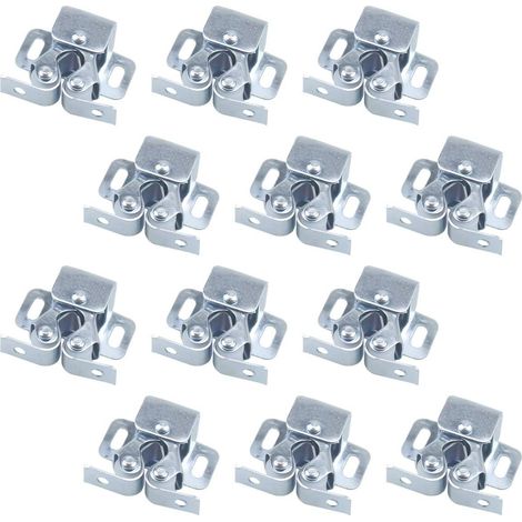12PCS Fermetures de Porte, Ferme-portes, Fermetures à Double Galet pour Porte battante de Meuble, Loquet Porte d'armoire Double Rouleau Catch Loquet de Porte de Placard Catch (Argent)
