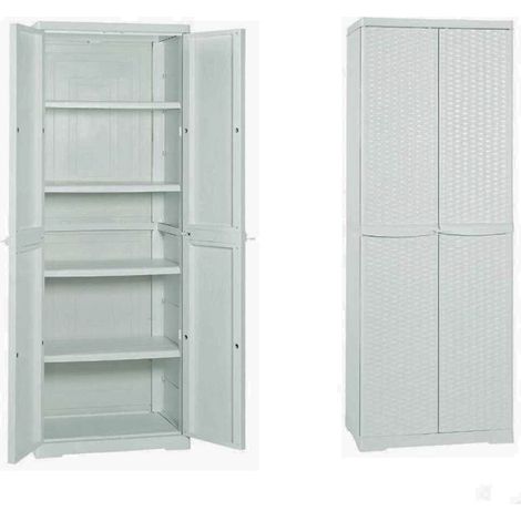 Armadio Rattan Pvc In Resina Tuttopiani Polirattan Bianco 4 Con Mensole (1/4)