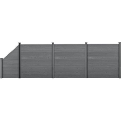 Recinzione frangivista quadratica e obliqua in legno composito (WPC) 183 x 625 cm grigio 030001460