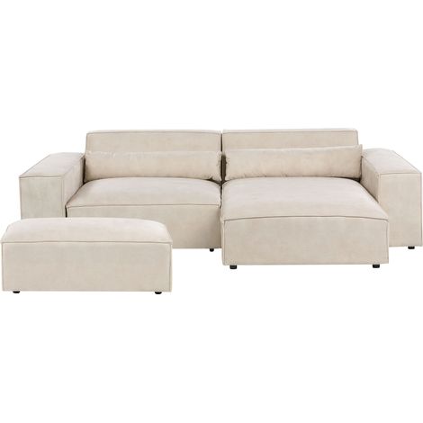 Modul Ecksofa 3-Sitzer HELLNAR mit Ottomane Samtstoff Hellbeige linksseitig (1/5)