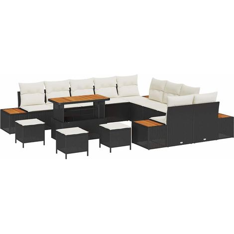 Ensemble de canapé de jardin 14 pièces 13-Nombre de places Noir (1/5)