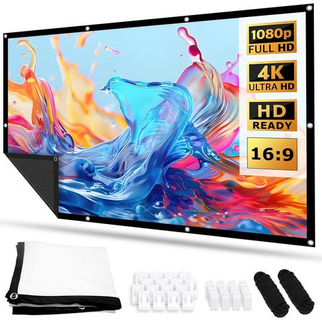 Écran de projection sur toile - Anti-plis - Double face - 16:9 HD - Pliable - Pour vidéoprojecteur, home cinéma, camping, école et conférences - Montage mural (120") (1/5)