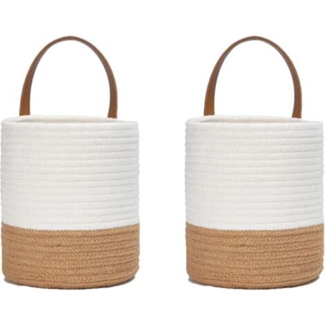 2 Paniers à Plantes Tissés en Corde de Coton, Ensemble de Panier Mural Tissé Suspendu, Corde de Coton Panier, pour Pot de Fleurs Coton Stand Home Decor Blanc + Jute