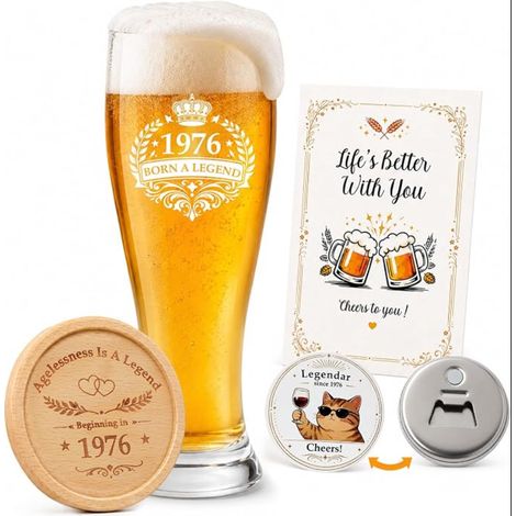 Verre de Bière avec en Bois Carte D'anniversaire Décapsuleur (1/5)