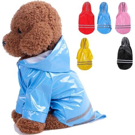 Imperméable pour animaux de compagnie bleu taille S longueur du dos 22 cm 1 pièce avec capuche imperméable réfléchissante imperméable PU (1/5)