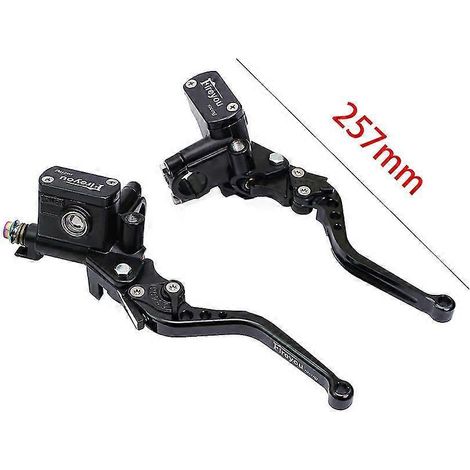 Paire de leviers d'embrayage hydrauliques pour moto (piston 14 mm), levier de maître-cylindre de frein droit, levier de pompe universel 22 mm pour moto tout-terrain ou pit bike - Noir intégral, plus l (1/5)