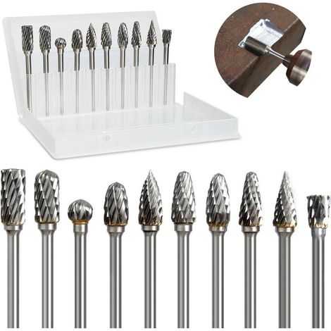 Doppelschneidiges Wolframkarbid-Frässtift-Set für Rotationswerkzeuge, Schleifbits mit 1/8-Zoll-Schaft, Schleifkopf für Heimwerker, Holz- und Metallbearbeitung, Gravieren, Bohren, Polieren (1/4)