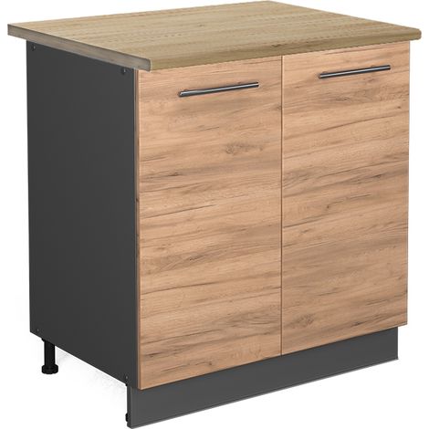 Mobile lavello cucina Fame-Line, Rovere dorato, 80 cm con ripiano, PL Rovere, Vicco