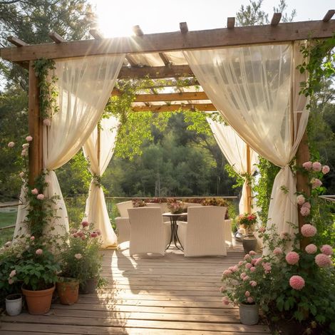 Outdoor Curtain Waterproof Outdoor Curtain for Pergola Transparent Filter Light for Garden Shed, Gazebo, 2 Pieces, Beige, 160L x 213H cm (1/5)