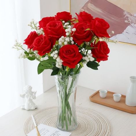 Fleur artificielle - - Rose en velours - Tige unique - 10 pièces - Décoration durable (1/4)