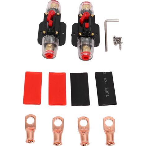 Disjoncteur en ligne 12-24V avec bouton reset manuel, porte-fusible, cosse batterie, gaine thermorétractable pour auto bateau ampli audio 125A, lot 2 pièces (1/5)