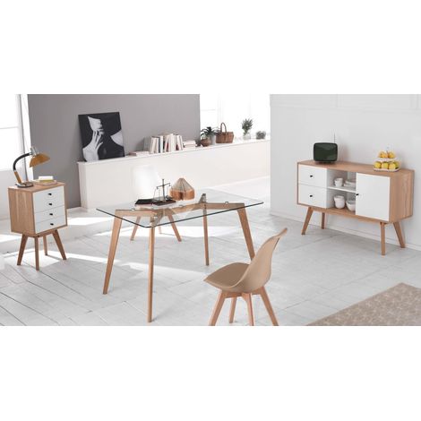 Sedia Carlotta con seduta imbottita in similpelle tortora e gambe in legno di faggio - Design moderno per zona living e ufficio (1/2)