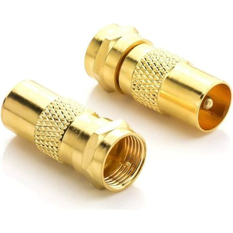 2X Sat-Antennen-Adapterkabel auf Sat-Adapter-Set, F-Stecker-Stecker auf IEC-Buchse, Koaxial-Adapter, Sat-Kabel, vergoldet (1/4)