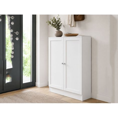 Dmora - Schuhschrank Ambre, Schuhregal, Mehrzweck-Eingangsgarderobe, Möbel für Schuhe, 79x28 h107 cm, Weiß (1/3)