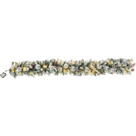 HOMCOM Ghirlanda Invernale Ø25x180 cm con 50 Luci LED, Bacche e Pigne (1/5)