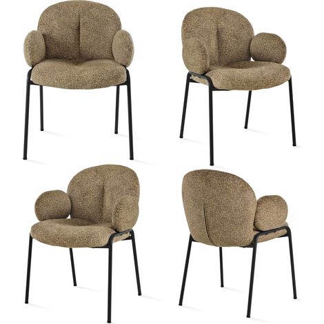 Goeurvant Chaises design élégantes à dossier courbé et pieds réglables, style scandinave - Lot de 4 - Café Bouclé (1/5)