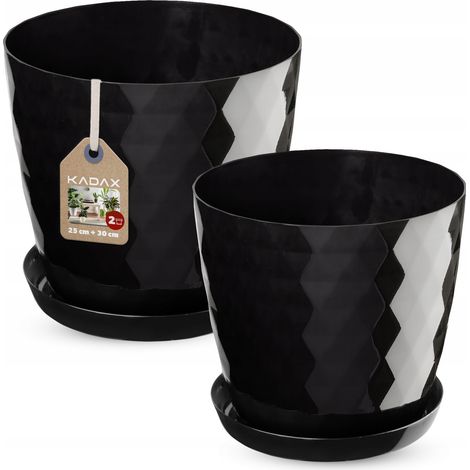KADAX Blumentopf Set mit Untersetzer, aus Kunststoff, 25 cm + 30 cm, Schwarz
