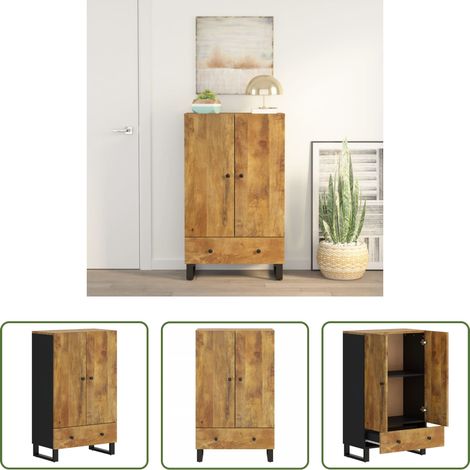 Buffet en bois de manguier -  Buffet haut avec tiroir 60x33x100cm bois massif manguier et fer (1/5)