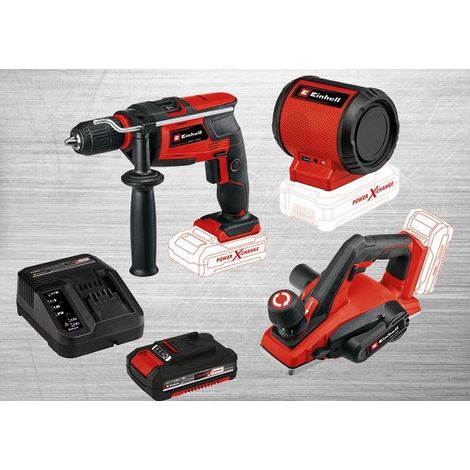 SET PXC-AKKU+Akku-Lautsprecher+ Akku-Schlagbohrmaschine+Akku-Hobel Starter Kit 18 V/2,0 Ah