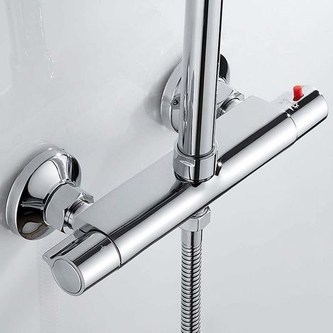 Mitigeur thermostatique de douche 2 sorties, laiton chromé, anti-brûlure – (1/5)
