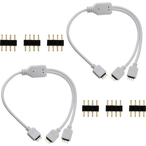 LED Strip Connector Y Splitter, 4 broches 1 à 2 ports LED RGB Splitter pour RGB5050 RGB3528 rgb2835 bande lumière avec free 6pcs 4pin Connector (2/pack) (1/4)