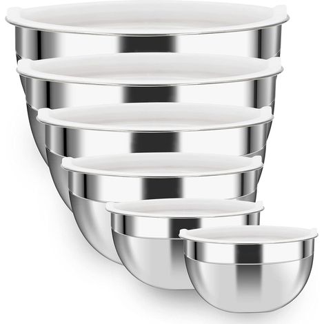 Bols à mélanger en acier inoxydable 18/10 304, lot de 6, avec couvercles hermétiques, gigognes pour un rangement peu encombrant, couvercles sans BPA, parfaits pour cuire, préparer (1/5)