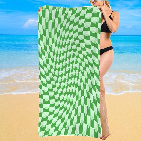 Serviette de bain microfibre, carreaux modernes, séchage rapide, douce (1/5)