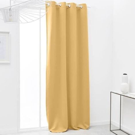 2 rideaux occultants en polyester, oeillets métalliques, couleur ocre, 140 x 240 cm, pour chambre et salon
