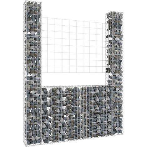 vidaXL Panier de gabion en forme de U avec 2 poteaux Fer 140x20x200 cm (1/4)