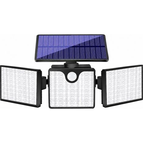 Lampe solaire à 266 LED, applique murale à 3 têtes, détecteur de mouvement, télécommande, pour jardin extérieur
