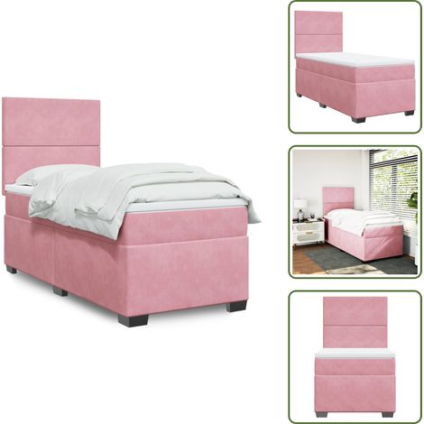 The Living Store Sommier à lattes de lit avec matelas Rose 100x200 cm Velours - Lit Double - Lit Plateforme - Lit Rembourré - Literie - Chambre À Coucher