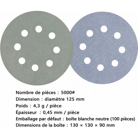 Disque abrasif 125 mm grain 5000 gris pour ponçage à sec et à l'eau gris 5000 125mm 13 × 13 × 11,5 cm 4 g – Livraison gratuite