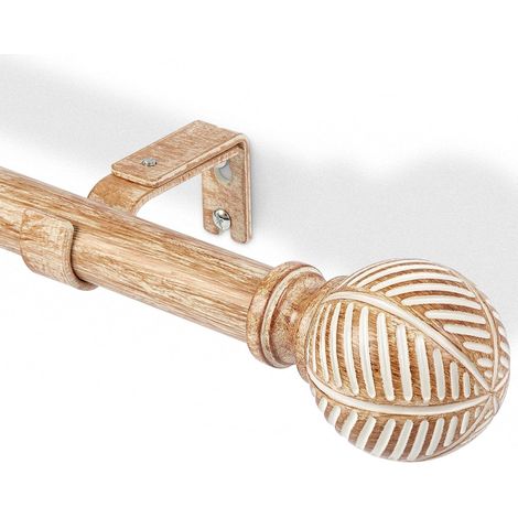 Tringle à rideaux en bois 76-305 cm, tringle à rideaux de 25 mm de diamètre, tringle à fenêtres réglable avec motif imitation de feuilles de céréales, pour patio, portes vitrées, salon - Brun (1/5)