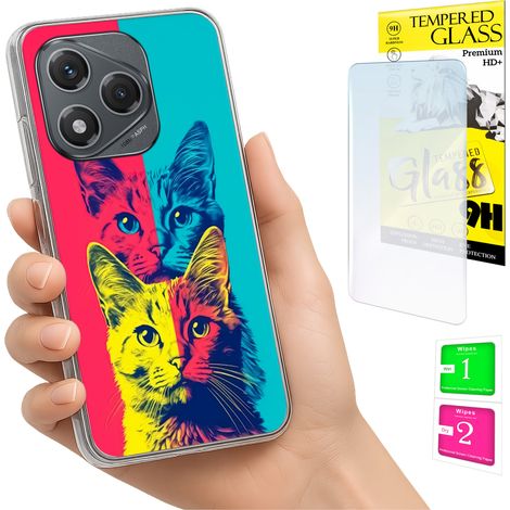 Funda para Honor 400 Lite con foto, cubierta trasera con gráficos de gatos y cristal 9H. (1/5)